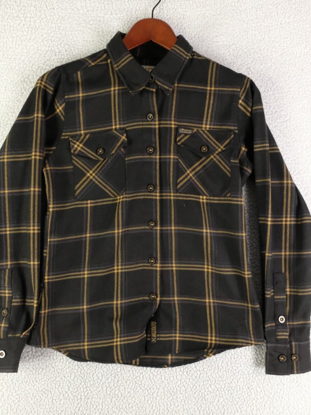 Dixxon Flannel Shirt Womens Small Black Yellow Plaid 4WP Button Up